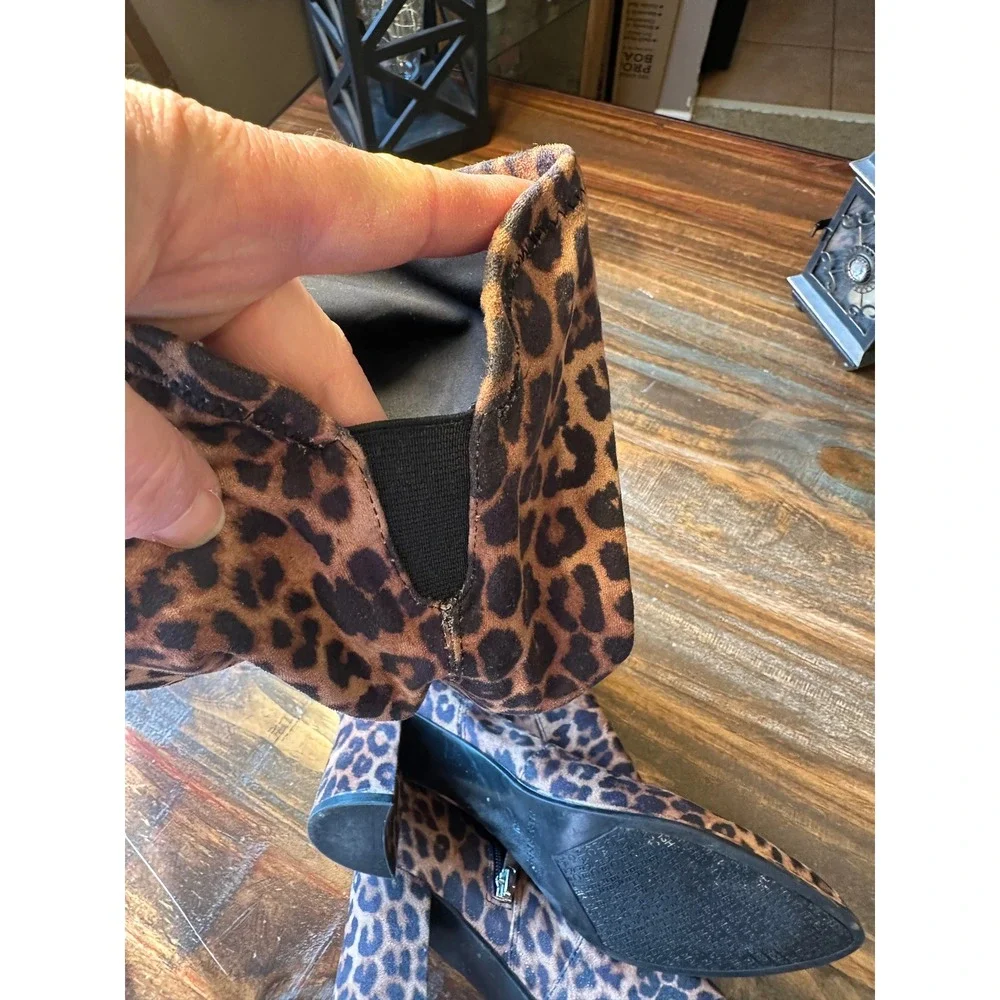 Marc Fisher‎ Leopard Print Over The Knee Block Heel Boots Brown Tan Woman's 8M